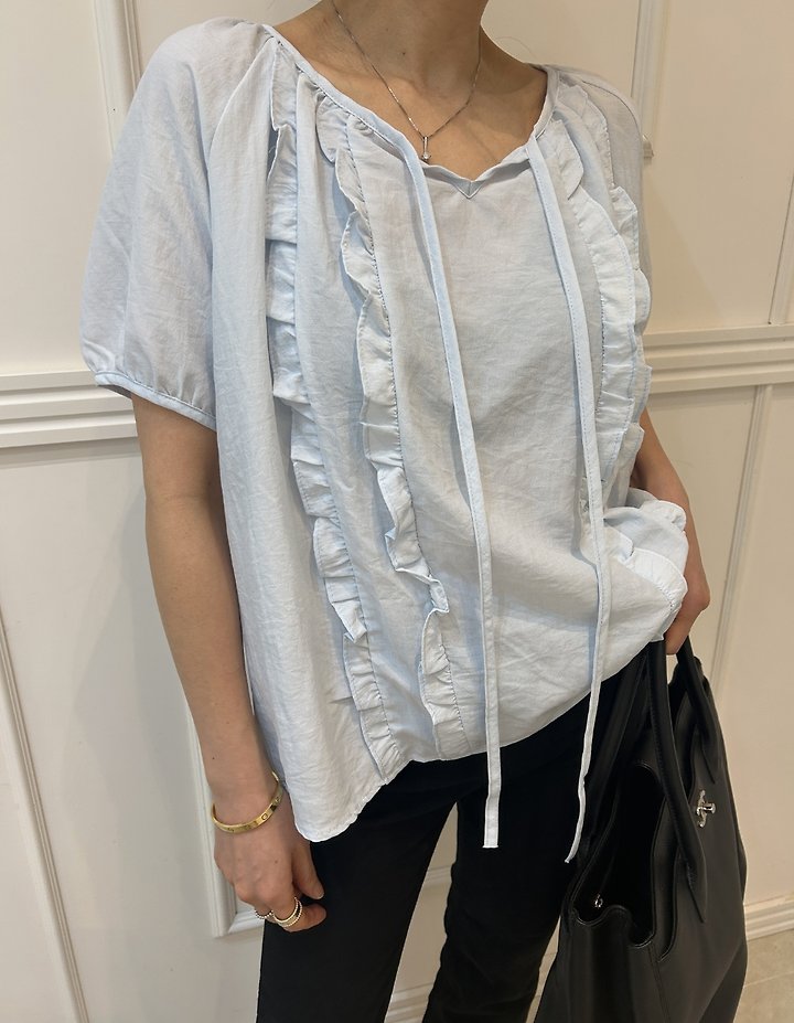 Pearls room - Korean Women Fashion - #womensfashion - Frill Strap Blouse - 3