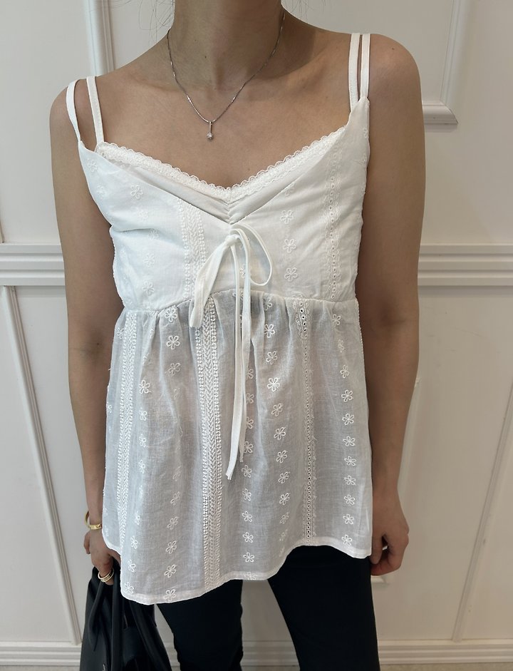 Pearls room - Korean Women Fashion - #womensfashion - Punching Lace Double Sleeveless Top