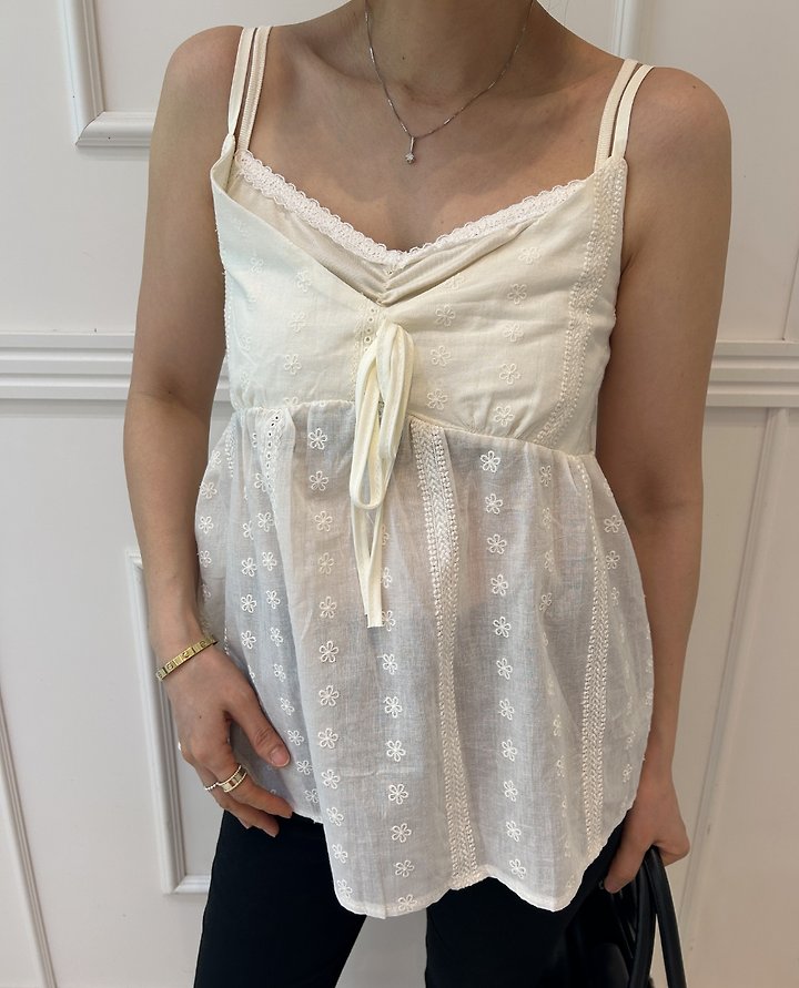 Pearls room - Korean Women Fashion - #womensfashion - Punching Lace Double Sleeveless Top - 7