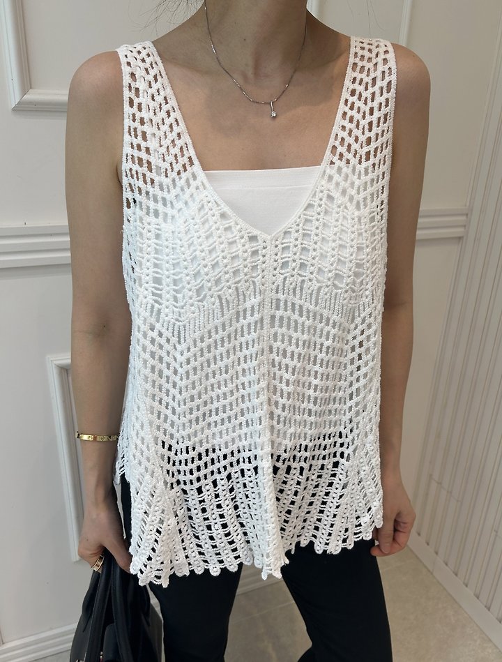 Pearls room - Korean Women Fashion - #womensfashion - Mesh Cup Sleeveless Set - 8
