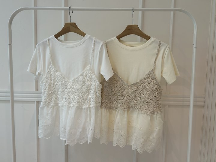 Pearls room - Korean Women Fashion - #womensfashion - Lace Short Sleeve Set - 11