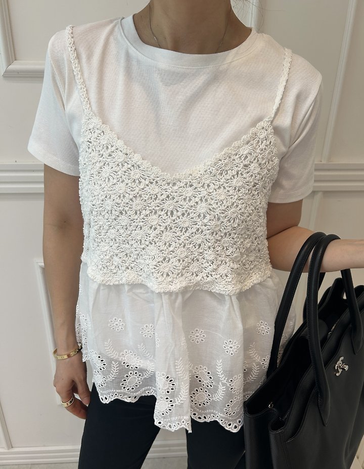Pearls room - Korean Women Fashion - #womensfashion - Lace Short Sleeve Set - 3