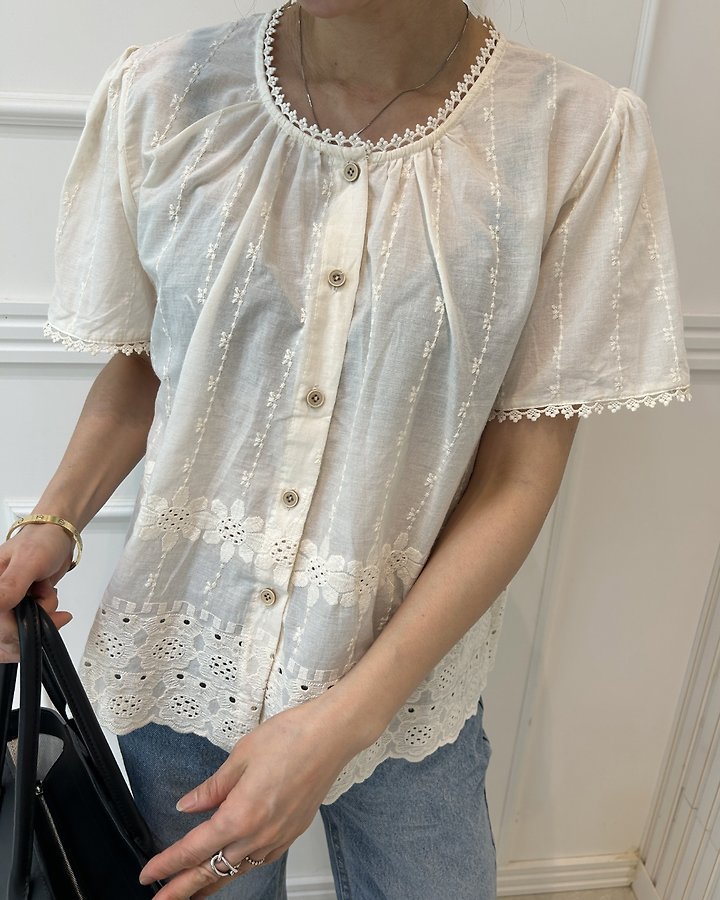 Pearls room - Korean Women Fashion - #womensfashion - Punching Lace Blouse - 10
