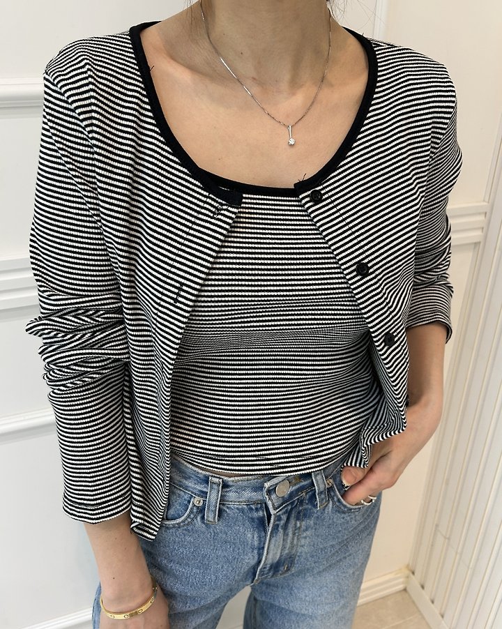 Pearls room - Korean Women Fashion - #womensfashion - Ribbed Stripe Set - 11