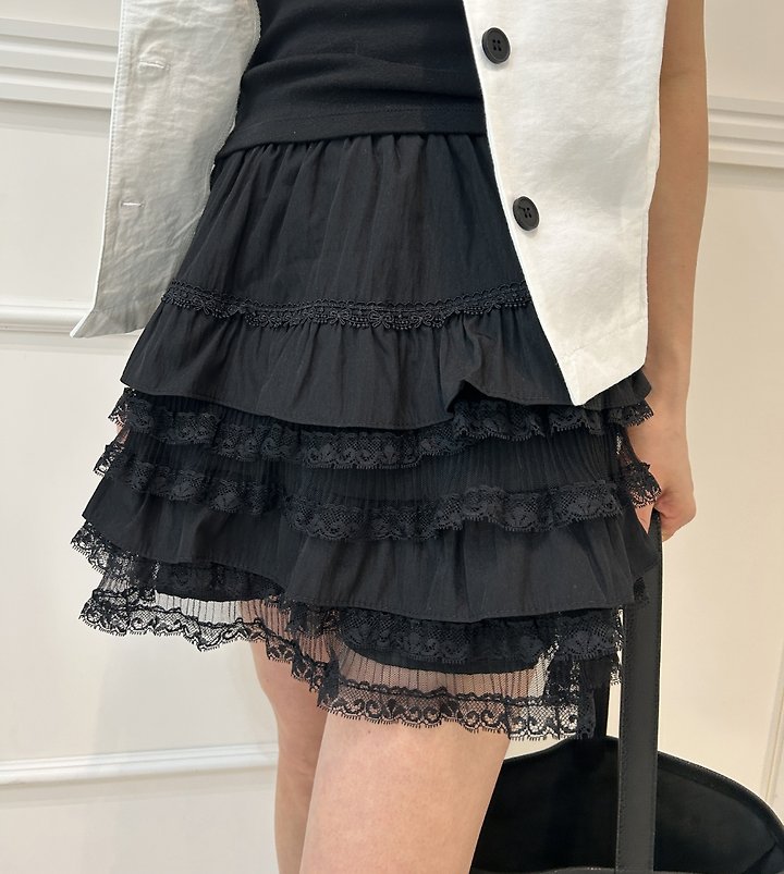 Pearls room - Korean Women Fashion - #womensfashion - Lace Tiered Skirt - 8