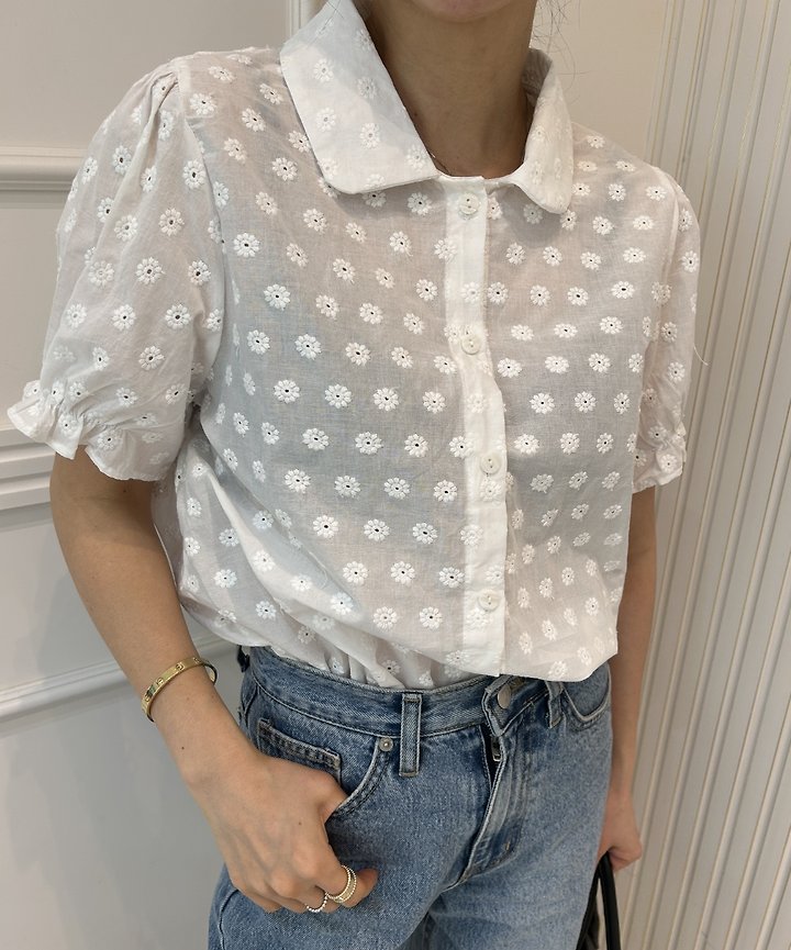 Pearls room - Korean Women Fashion - #momslook - Embroidered Blouse - 4