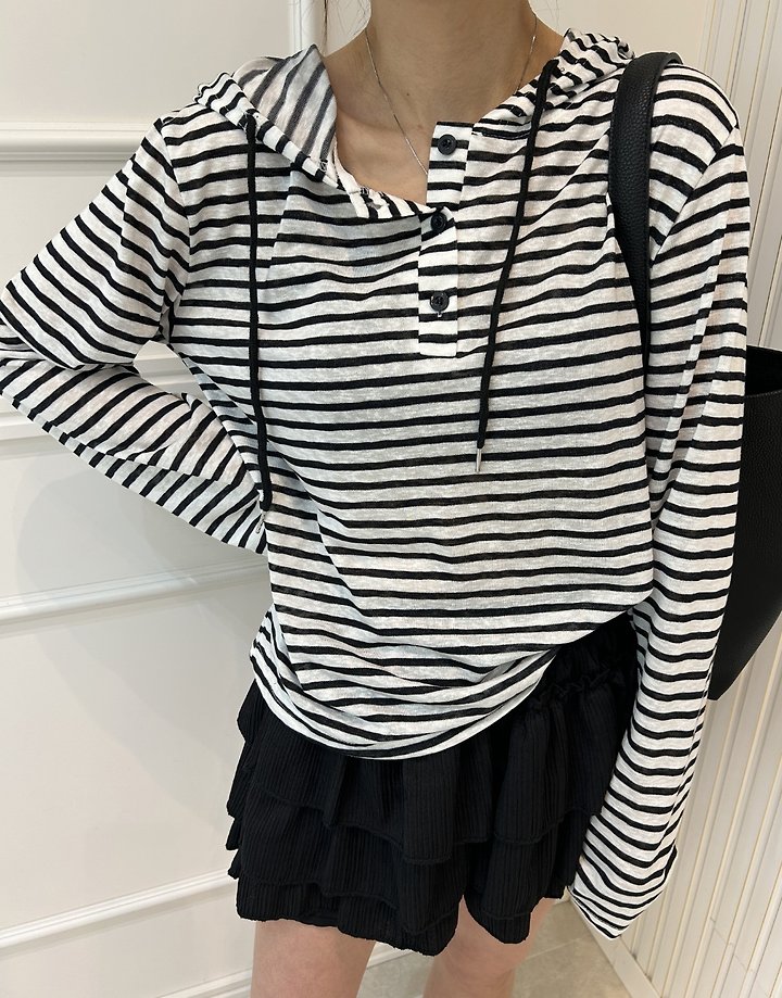 Pearls room - Korean Women Fashion - #womensfashion - Striped Hoodie - 5