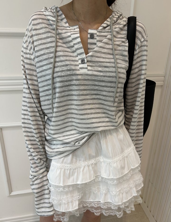 Pearls room - Korean Women Fashion - #womensfashion - Striped Hoodie - 7