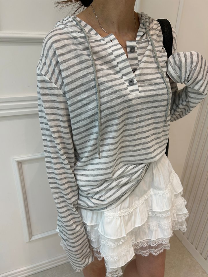 Pearls room - Korean Women Fashion - #womensfashion - Striped Hoodie - 9