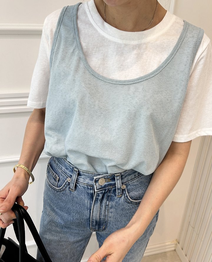 Pearls room - Korean Women Fashion - #momslook - Double Layered Tee - 4