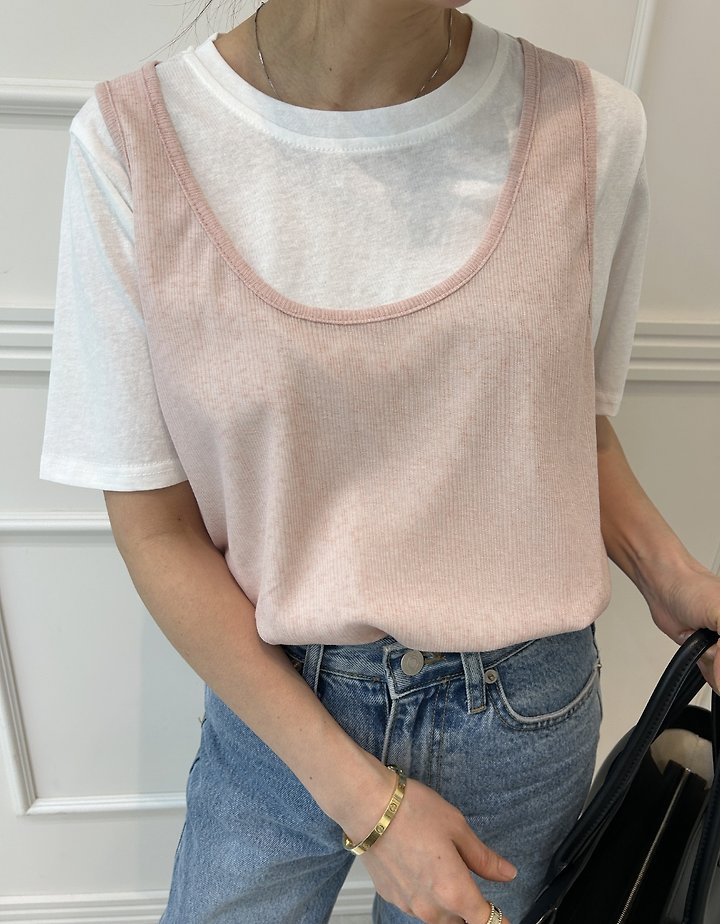Pearls room - Korean Women Fashion - #womensfashion - Double Layered Tee - 8