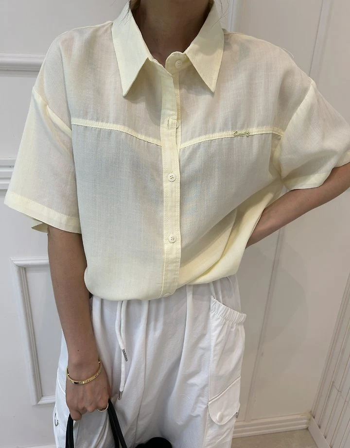 Pearls room - Korean Women Fashion - #momslook - String Linen Shirt - 4