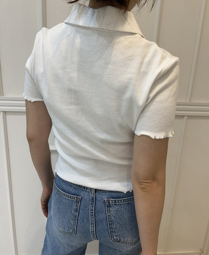 Pearls room - Korean Women Fashion - #womensfashion - Two-Way Zip Collar Tee - 11