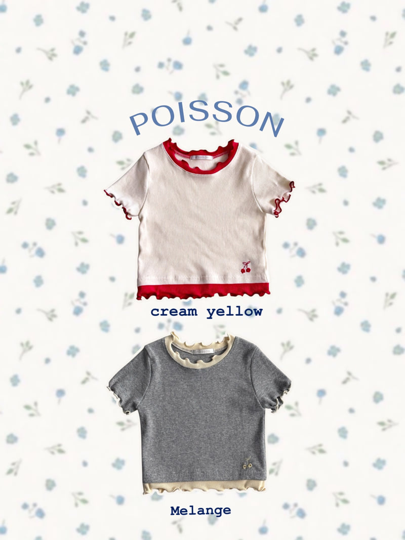 Poisson - Korean Children Fashion - #kidsshorts - Cherry Embroidery Tee
