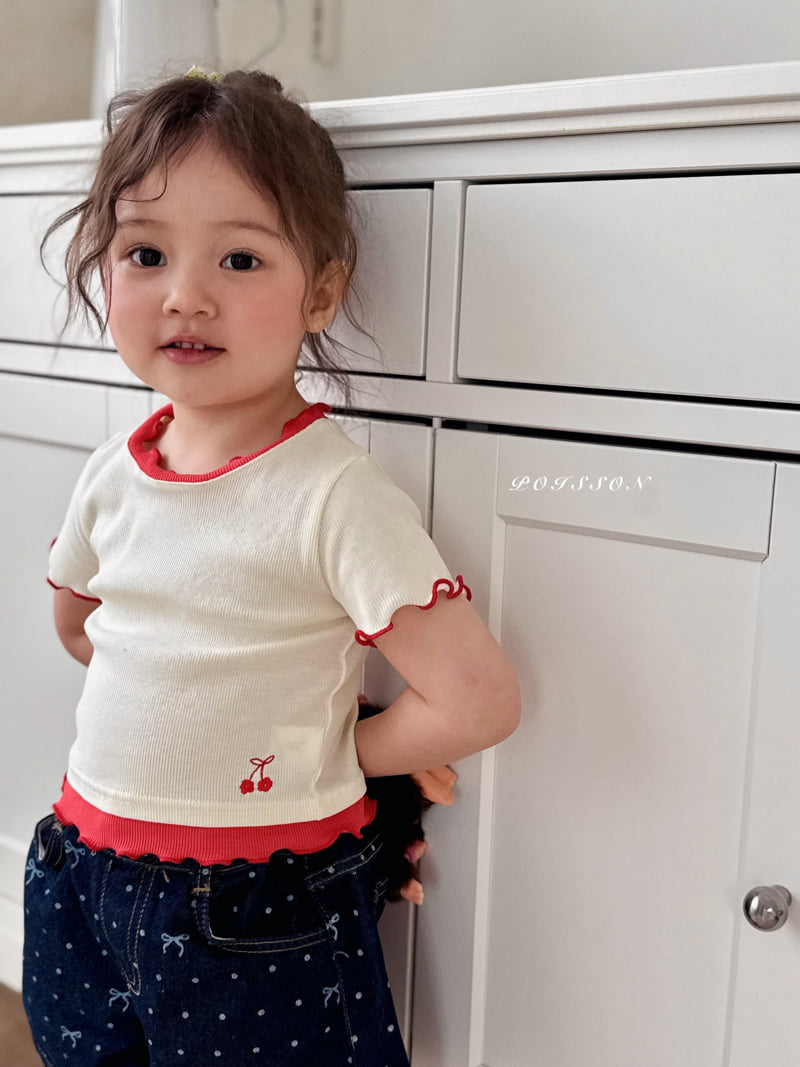 Poisson - Korean Children Fashion - #kidzfashiontrend - Cherry Embroidery Tee - 3