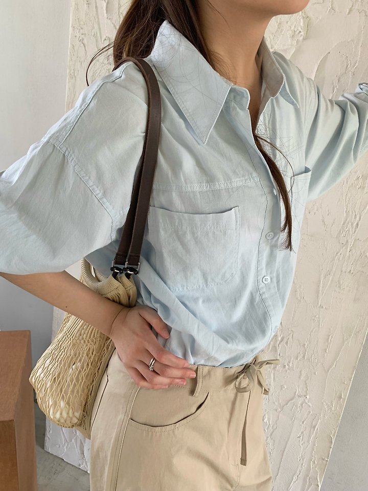 Pomelo - Korean Women Fashion - #momslook - Panel Washed Shirt