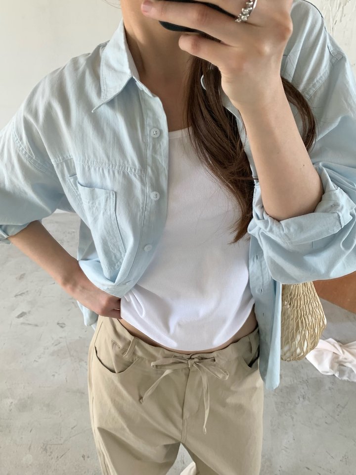 Pomelo - Korean Women Fashion - #momslook - Panel Washed Shirt - 5