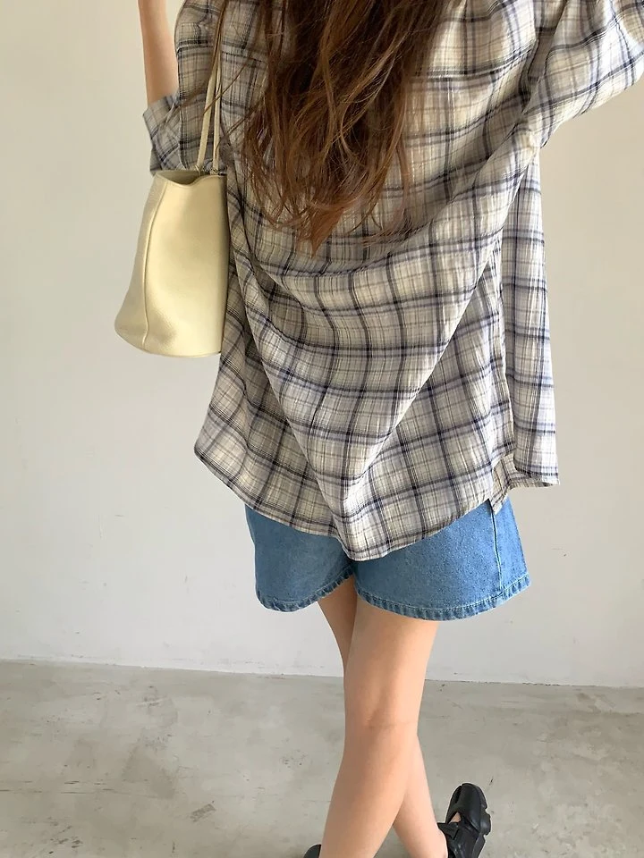 Pomelo - Korean Women Fashion - #momslook - Yoru Check Shirt - 8