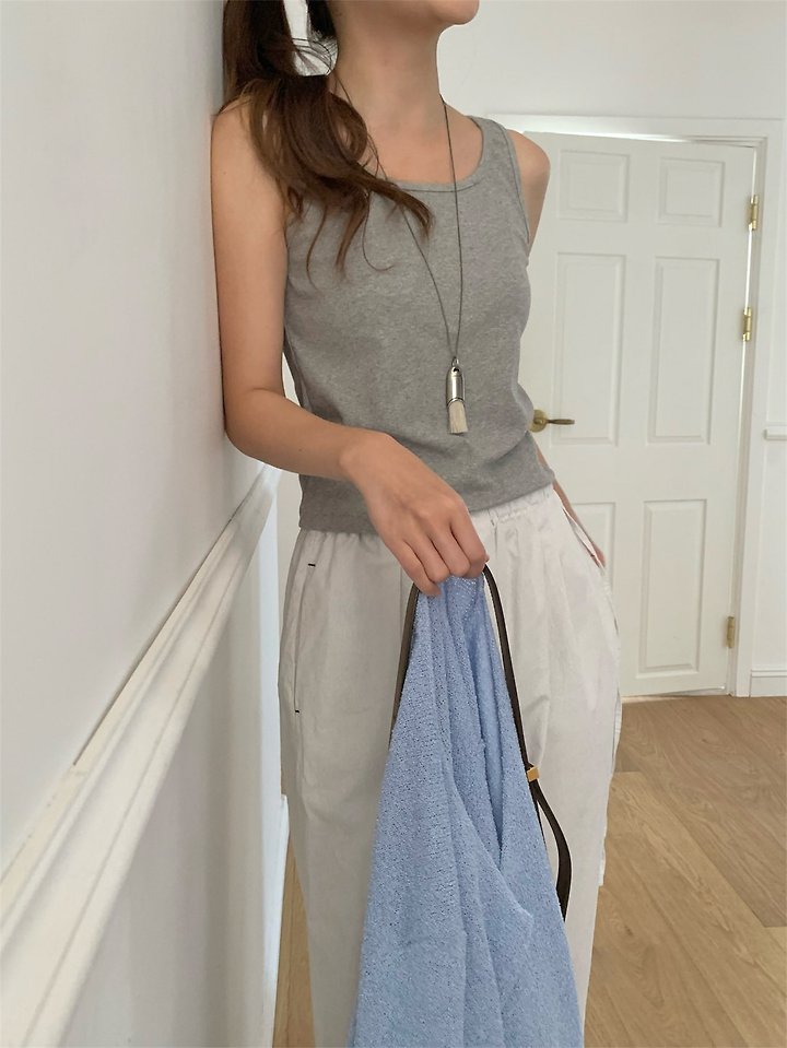 Pomelo - Korean Women Fashion - #momslook - Square Ribbed Sleeveless Top - 2