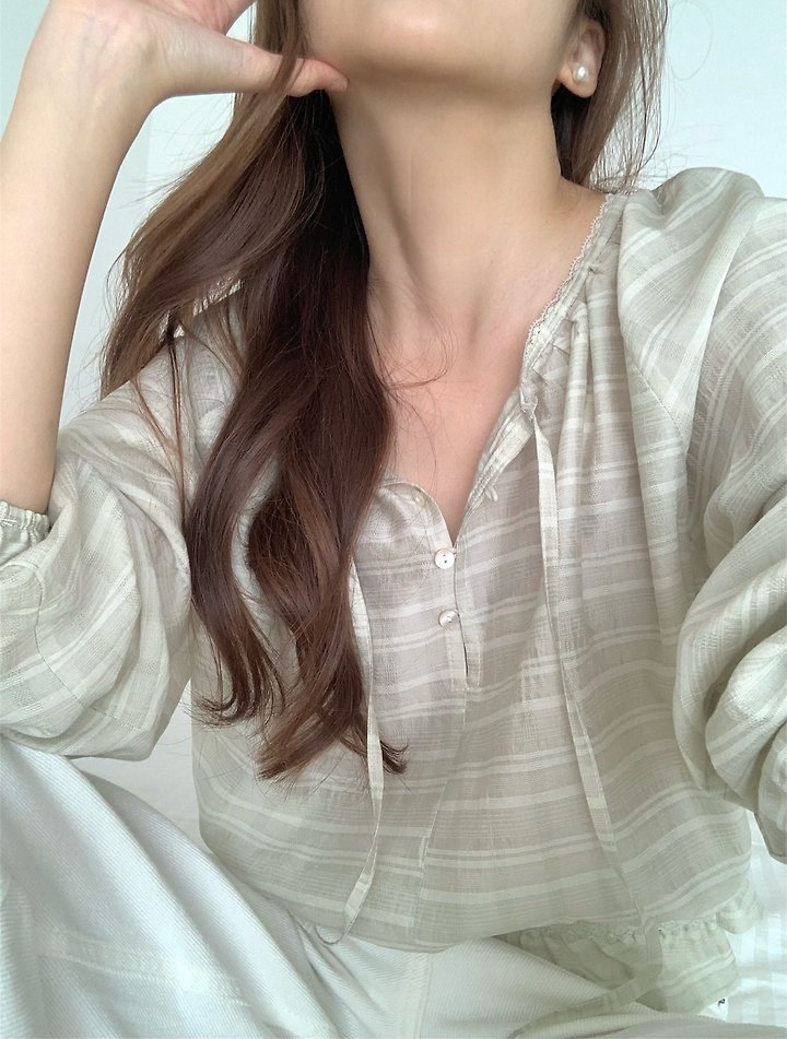 Pomelo - Korean Women Fashion - #momslook - Haze Check Blouse