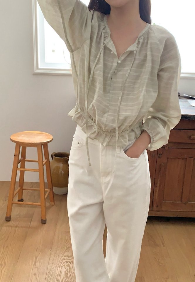 Pomelo - Korean Women Fashion - #momslook - Haze Check Blouse - 5