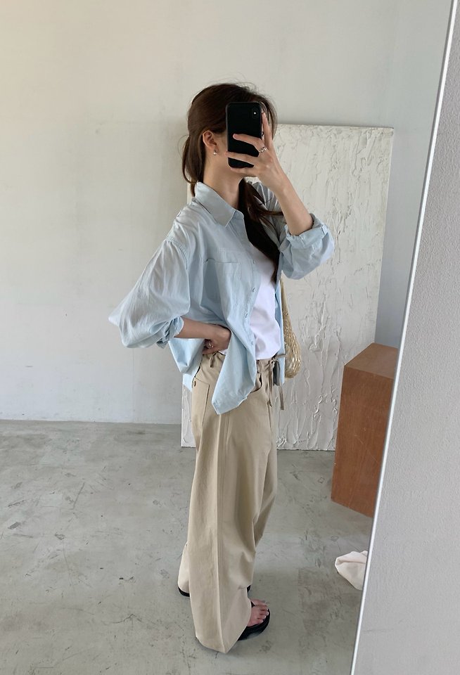 Pomelo - Korean Women Fashion - #womensfashion - Panel Washed Shirt - 8
