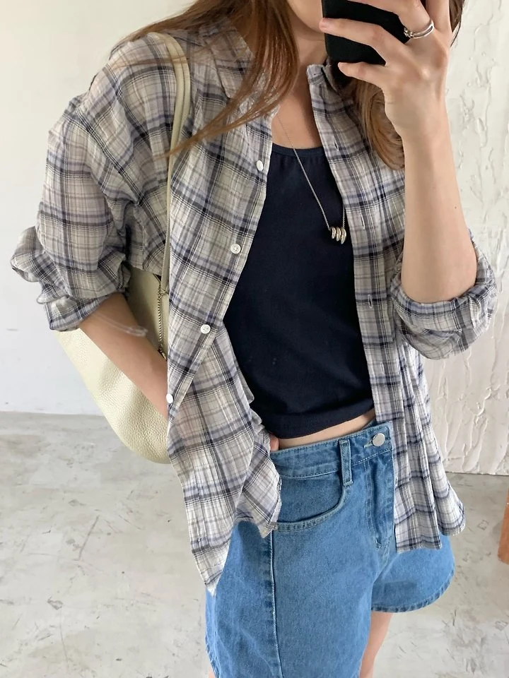 Pomelo - Korean Women Fashion - #womensfashion - Yoru Check Shirt - 3