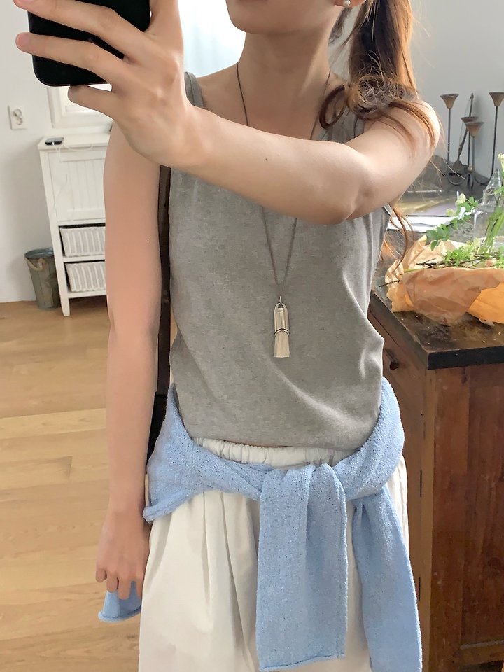 Pomelo - Korean Women Fashion - #womensfashion - Square Ribbed Sleeveless Top - 5
