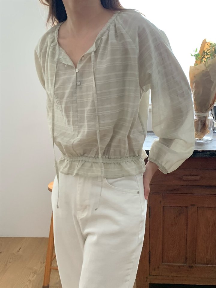 Pomelo - Korean Women Fashion - #momslook - Haze Check Blouse - 4