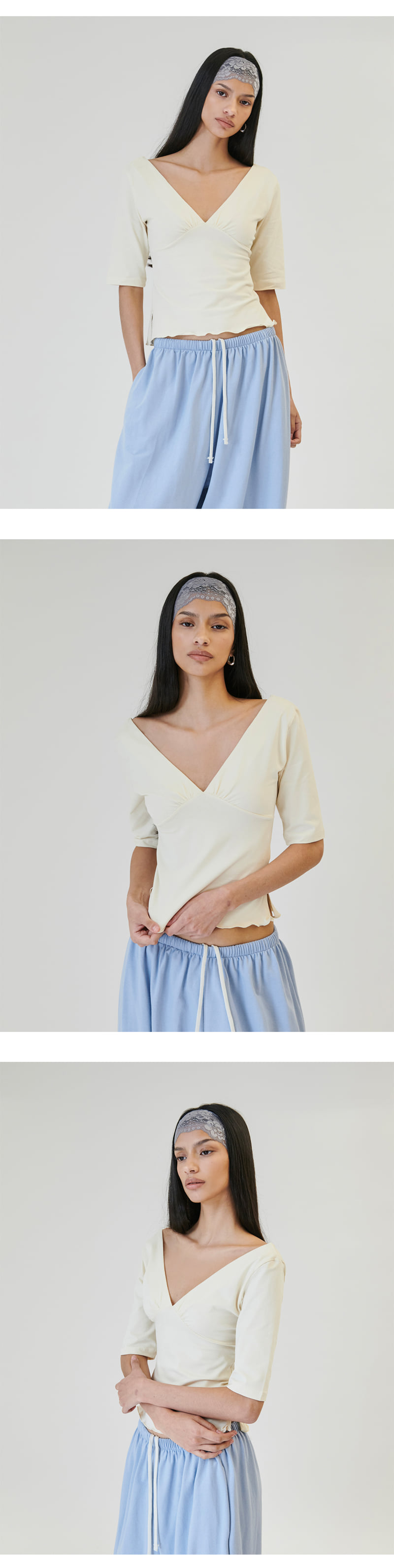 Project Wave - Korean Women Fashion - #momslook - Modern Both Side V-neck Tee - 2