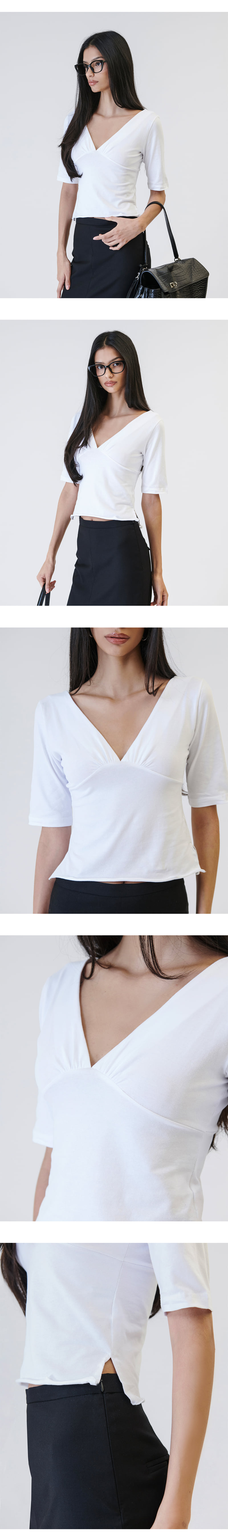 Project Wave - Korean Women Fashion - #momslook - Modern Both Side V-neck Tee - 8