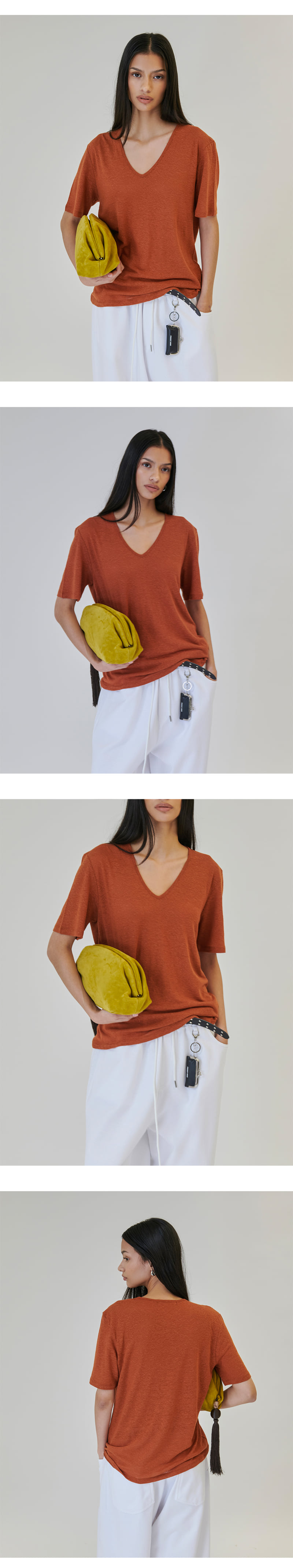 Project Wave - Korean Women Fashion - #momslook - Linen V-neck Tee - 2
