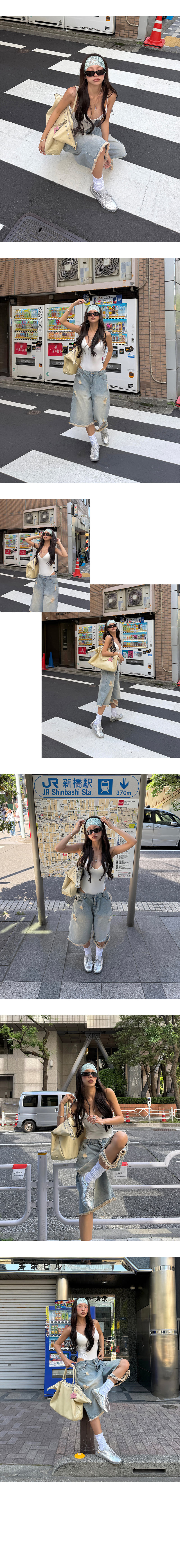 Project Wave - Korean Women Fashion - #momslook - Button Half Damge Denim Pant