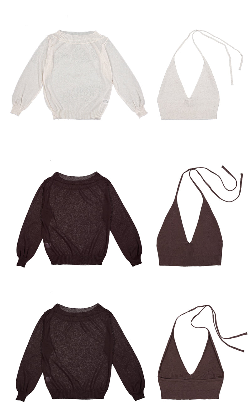 Project Wave - Korean Women Fashion - #pursuepretty - See-Through Halter Top Knit Set - 5