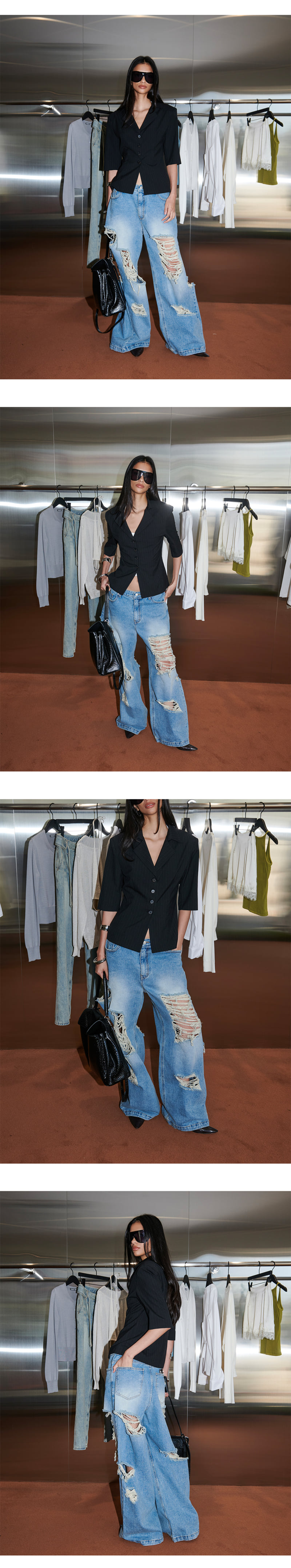 Project Wave - Korean Women Fashion - #momslook - Destroyed Button Denim Pants - 4