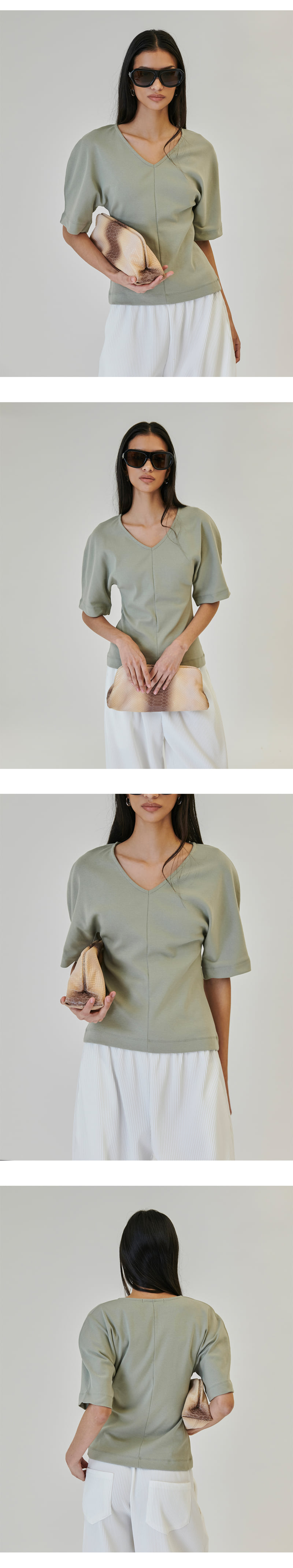 Project Wave - Korean Women Fashion - #womensfashion - Anba V-neck Round Tee - 2