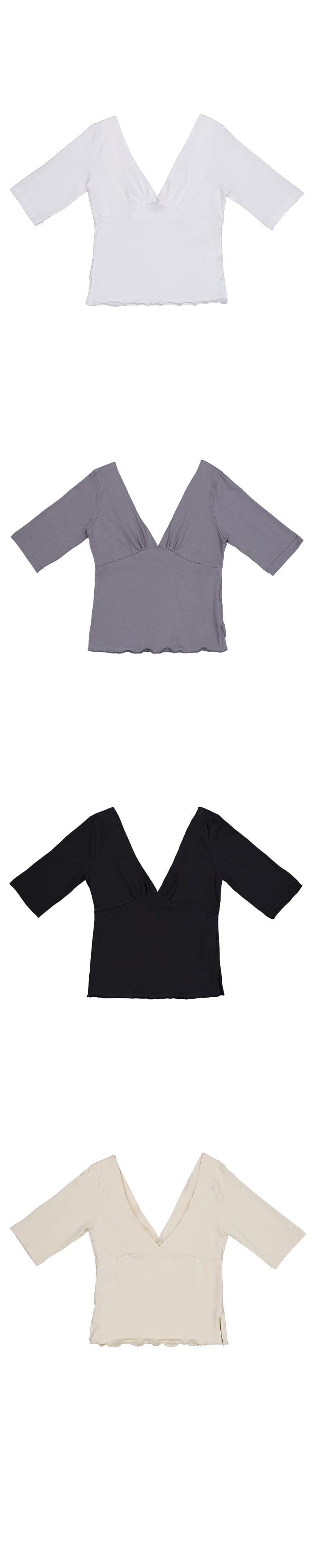 Project Wave - Korean Women Fashion - #womensfashion - Modern Both Side V-neck Tee - 5