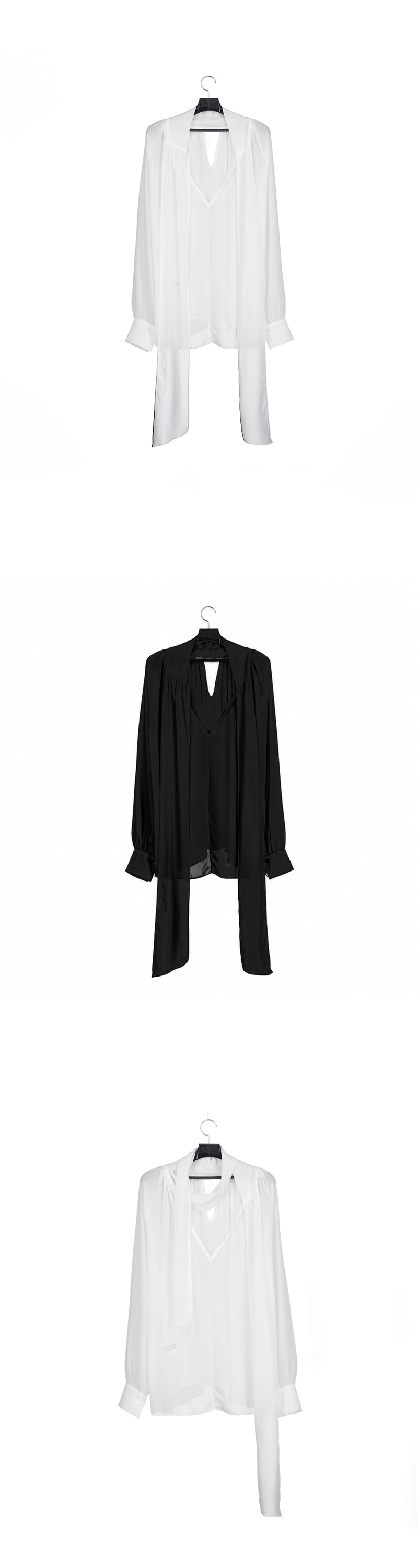Project Wave - Korean Women Fashion - #momslook - Long Tie See-through Blouse - 4