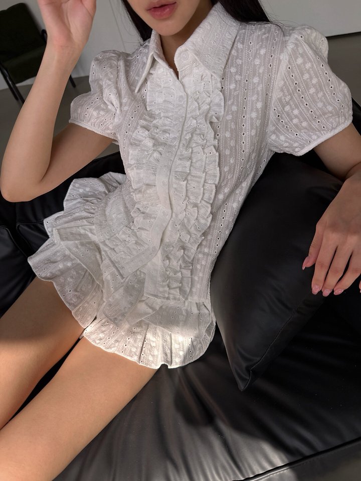 Rare Closet - Korean Women Fashion - #momslook - Melo Punching Lace Blouse - 5