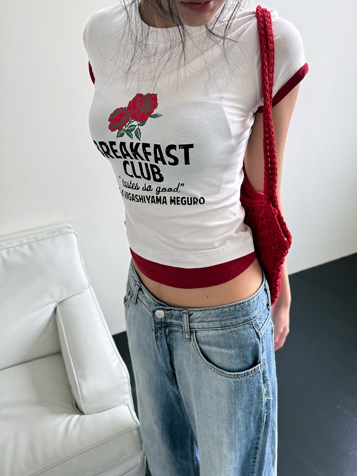 Rare Closet - Korean Women Fashion - #momslook - Rose Double Contrast Tee - 7