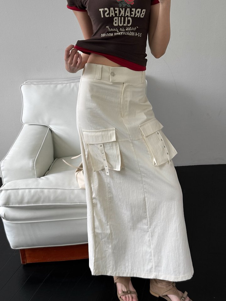 Rare Closet - Korean Women Fashion - #momslook - Cargo Slit Long Skirt - 2