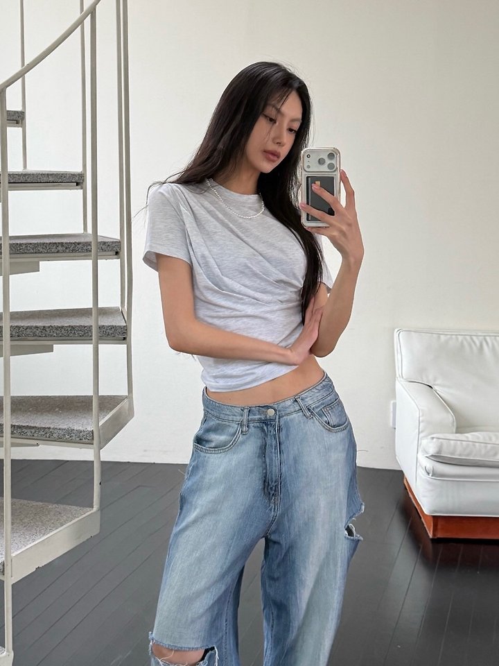Rare Closet - Korean Women Fashion - #momslook - Drape Shirring Tee - 6
