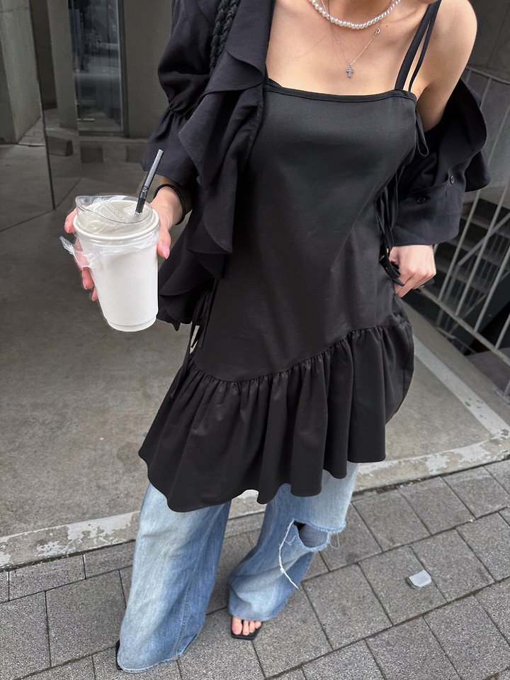 Rare Closet - Korean Women Fashion - #womensfashion - Flow Unbalanced Frill One-piece - 4