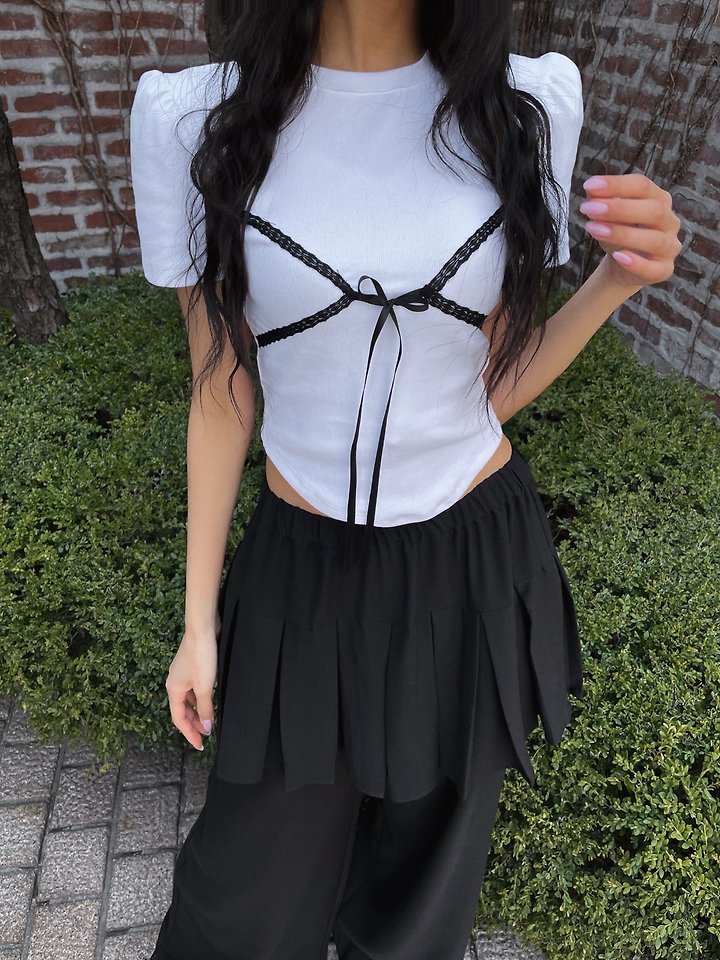Rare Closet - Korean Women Fashion - #momslook - Top Lace Puff Tee