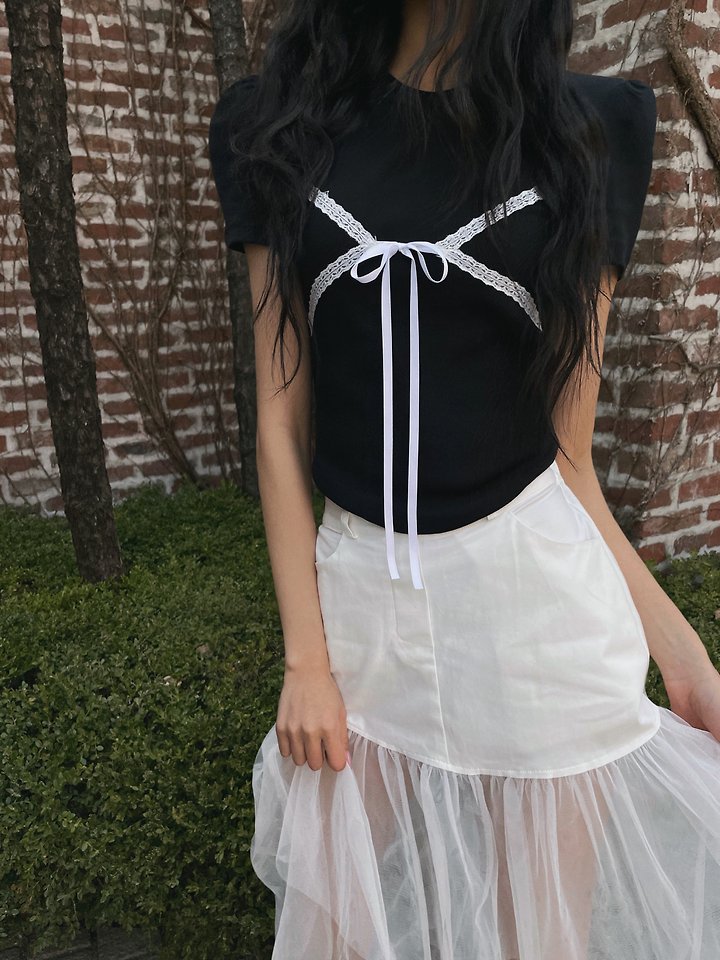 Rare Closet - Korean Women Fashion - #pursuepretty - Top Lace Puff Tee - 9