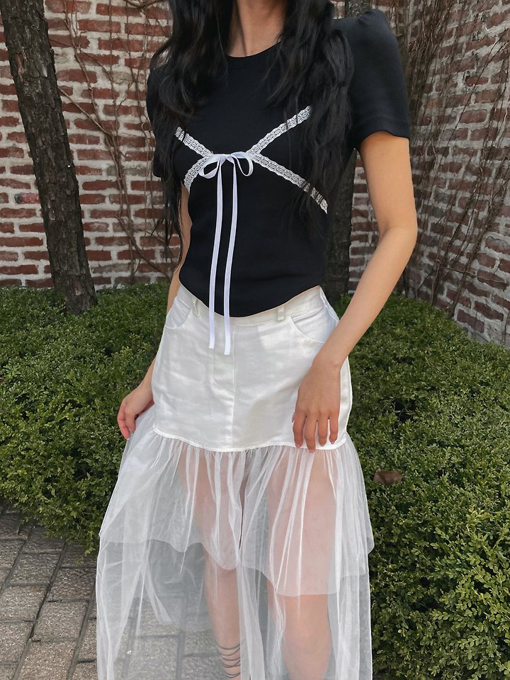 Rare Closet - Korean Women Fashion - #restrostyle - Top Lace Puff Tee - 10