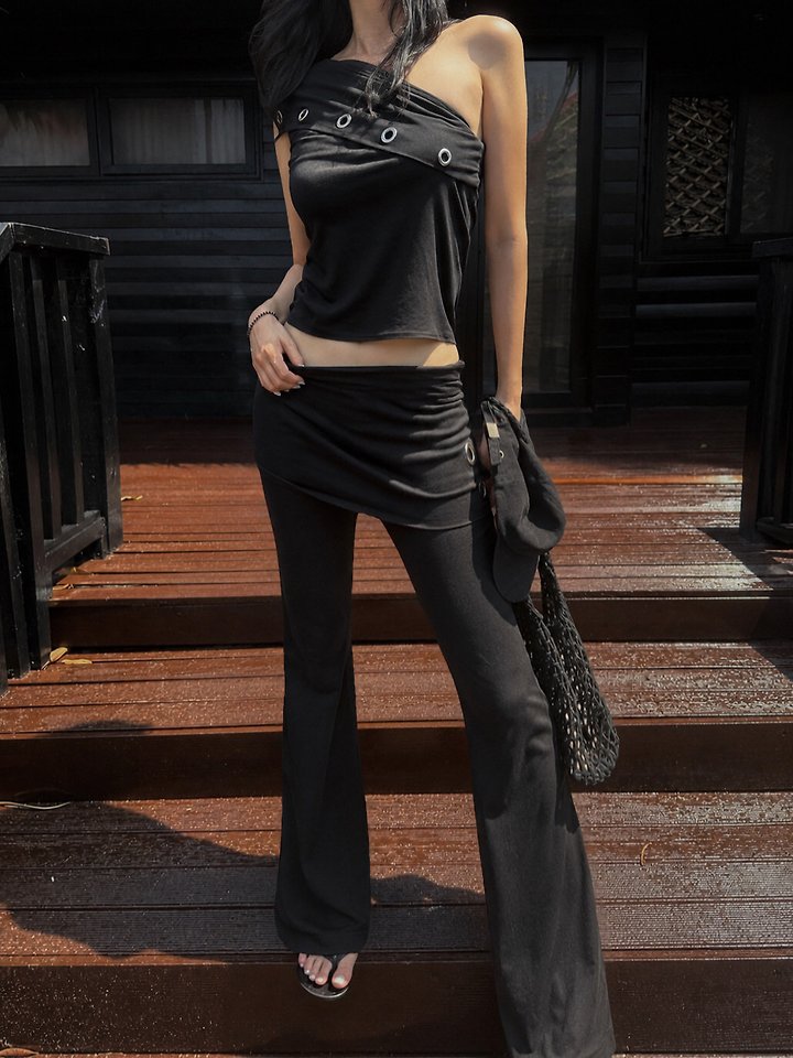 Rare Closet - Korean Women Fashion - #restrostyle - Eyelet Cover Bootcut Pants - 5