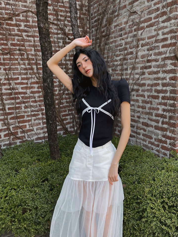 Rare Closet - Korean Women Fashion - #romanticstyle - Top Lace Puff Tee - 11