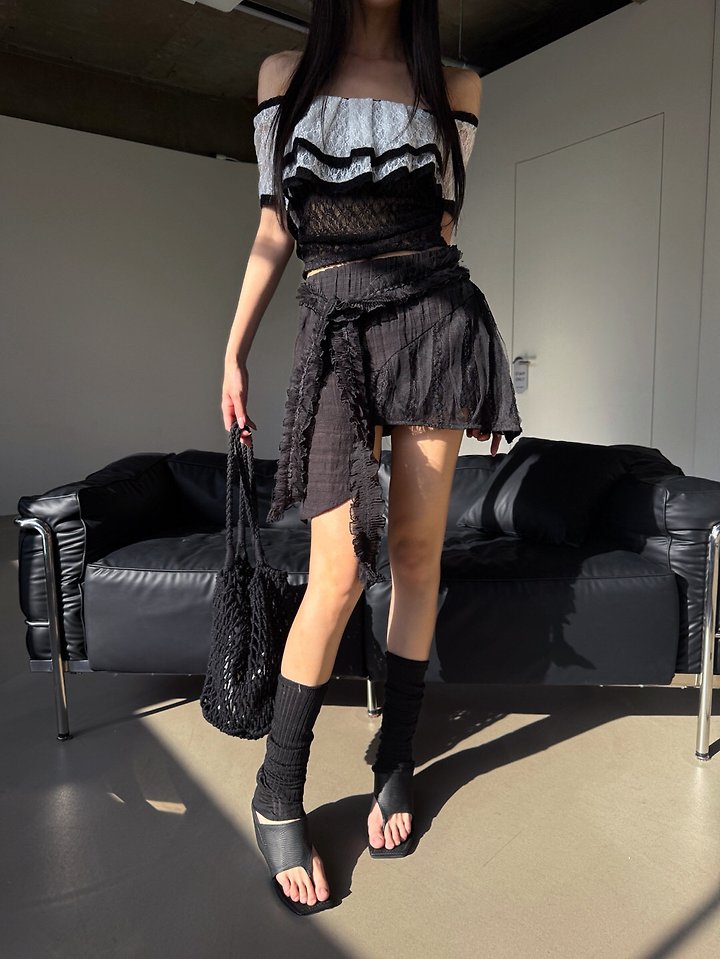 Rare Closet - Korean Women Fashion - #thatsdarling - Tie Belt Lace Skirt - 6