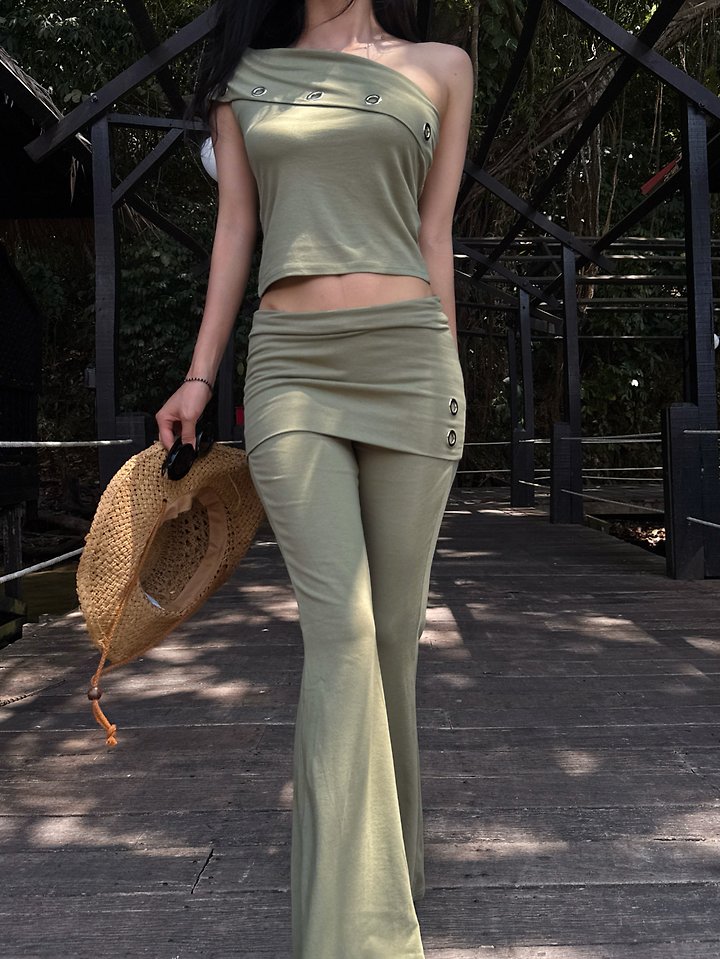 Rare Closet - Korean Women Fashion - #vintageinspired - Eyelet Cover Bootcut Pants - 2